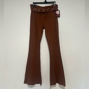NWT Hello Kitty & Friends Brown Flared Fold Over Ribbed Yoga Pants Size XL
